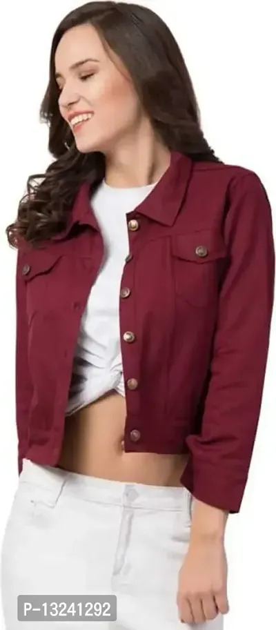 GSAMALL Stylish Latest Cotton Blend Jacket For Women | CTTN-MAROON-S-thumb0