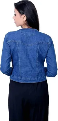 GSAMALL Women's STYLISHT Round Neck Denim Jacket in Blue-thumb1