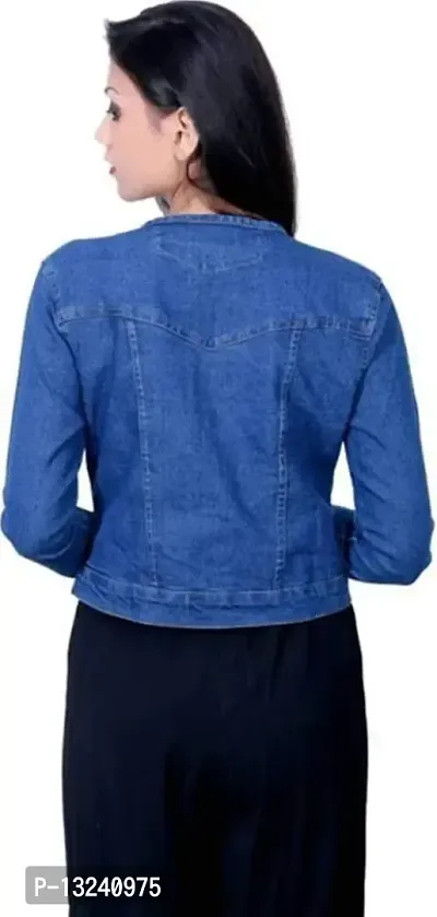GSAMALL Women's STYLISHT Round Neck Denim Jacket in Blue-thumb2