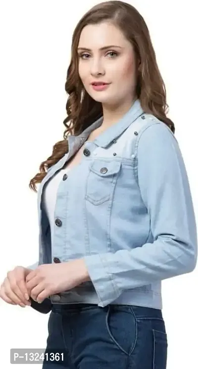 GSAMALL Stylish Latest Denim Lycra Blend Jacket For Women | PLN-JKT-L.BLUE-S-thumb3