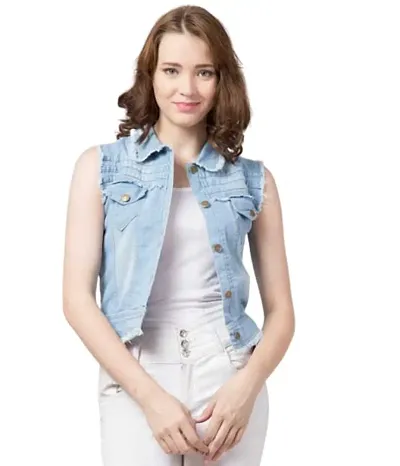 GSA MALL Stylish Latest Denim Lycra Blend Jacket For Women | SLEL
