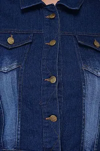 G.S.A ENTERPRISES Stylish 3/4 Sleeves Round Neck Dark Blue Women's Denim Jacket-thumb2