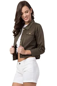 FurryFlair Women's Self-Design Regular Jacket (FF-4071-76_Army Green_Large)-thumb2