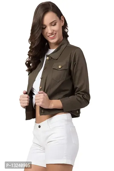 FurryFlair Women's Self-Design Regular Jacket (FF-4071-76_Army Green_Large)-thumb3