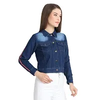 GSAMALL Women's 3/4 Sleeve STYLISHT Collar Denim Jacket in Navy Blue-thumb2