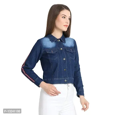 GSAMALL Women's 3/4 Sleeve STYLISHT Collar Denim Jacket in Navy Blue-thumb3