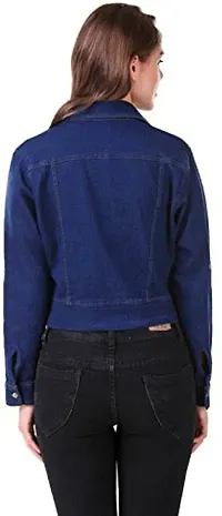 G.S.A ENTERPRISES Women Full Sleeves Fashionable Regular Collar Denim Dark Blue Jacket for Women-thumb2