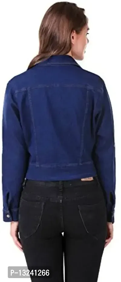 G.S.A ENTERPRISES Women Full Sleeves Fashionable Regular Collar Denim Dark Blue Jacket for Women-thumb3
