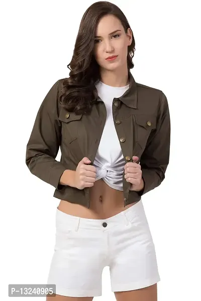 FurryFlair Women's Self-Design Regular Jacket (FF-4071-76_Army Green_Large)-thumb0