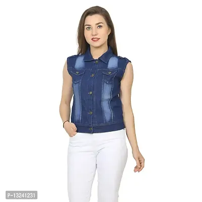 GSA MALL Stylish Latest Denim Lycra Blend Jacket For Women | SLEL-D.BLUE-XL-thumb0