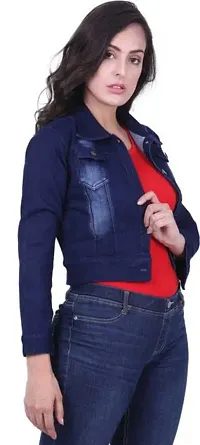 GSAMALL Stylish Latest Denim Lycra Blend Jacket For Women | PLN-D.BLUE-M-thumb2