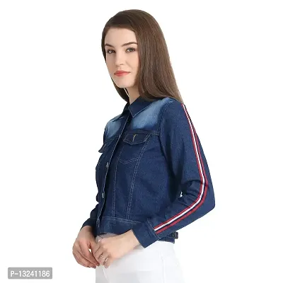 GSAMALL Women's 3/4 Sleeve STYLISHT Collar Denim Jacket in Navy Blue-thumb4