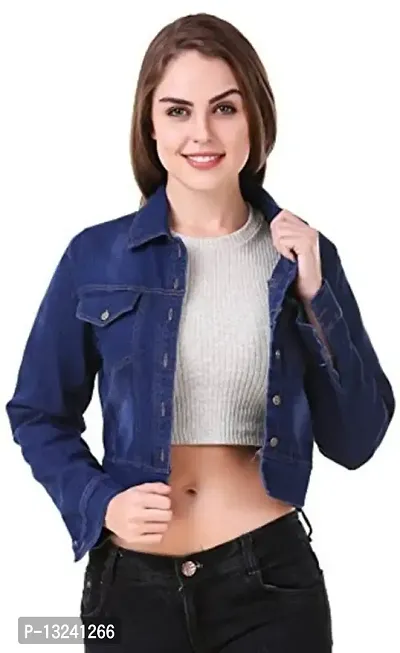 G.S.A ENTERPRISES Women Full Sleeves Fashionable Regular Collar Denim Dark Blue Jacket for Women-thumb0