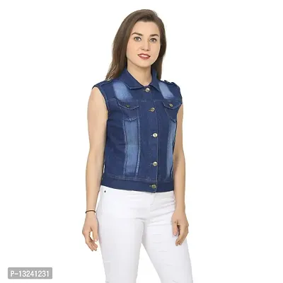 GSA MALL Stylish Latest Denim Lycra Blend Jacket For Women | SLEL-D.BLUE-XL-thumb3