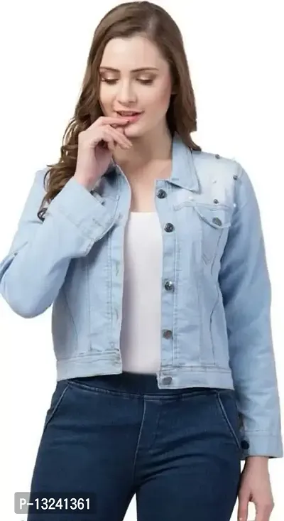 GSAMALL Stylish Latest Denim Lycra Blend Jacket For Women | PLN-JKT-L.BLUE-S-thumb0