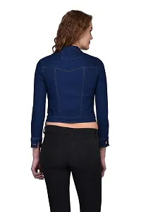 G.S.A ENTERPRISES Stylish 3/4 Sleeves Round Neck Dark Blue Women's Denim Jacket-thumb1