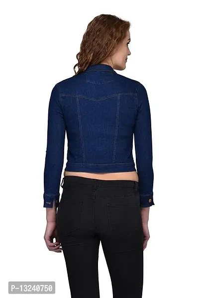 G.S.A ENTERPRISES Stylish 3/4 Sleeves Round Neck Dark Blue Women's Denim Jacket-thumb2