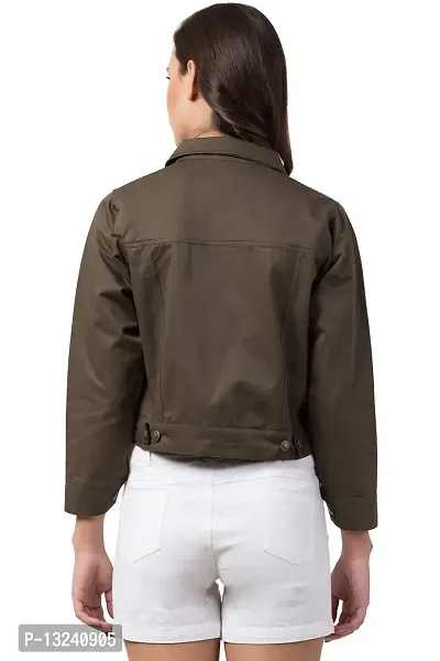 FurryFlair Women's Self-Design Regular Jacket (FF-4071-76_Army Green_Large)-thumb2