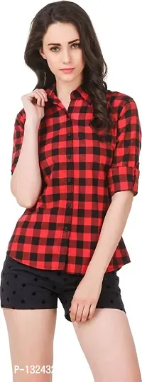 G.S.A ENTERPRISES Women's Cotton Full Sleeve Check Cotton Shirt (Red/Black, Small)