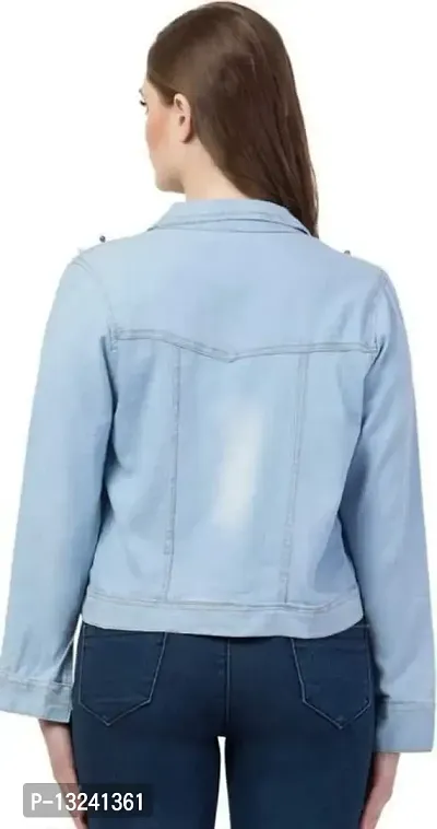 GSAMALL Stylish Latest Denim Lycra Blend Jacket For Women | PLN-JKT-L.BLUE-S-thumb2