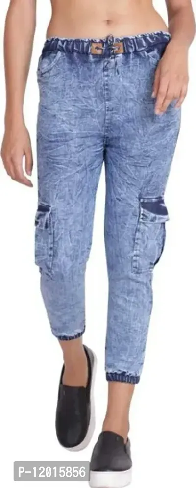 Stylish Women Denim Cargo Jeans-thumb0
