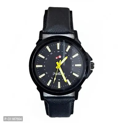 Stylish Black Synthetic Leather Analog Watches For Men-thumb0