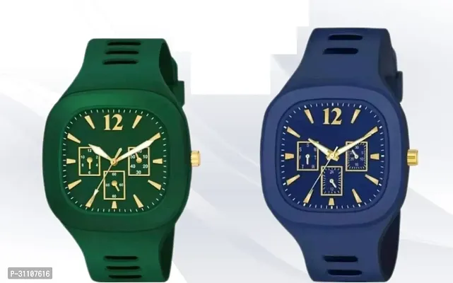 Stylish Multicoloured Silicone Analog Watches For Men Pack of 2