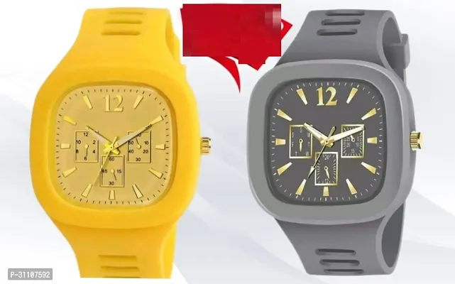 Stylish Multicoloured Silicone Analog Watches For Men Pack of 2-thumb0