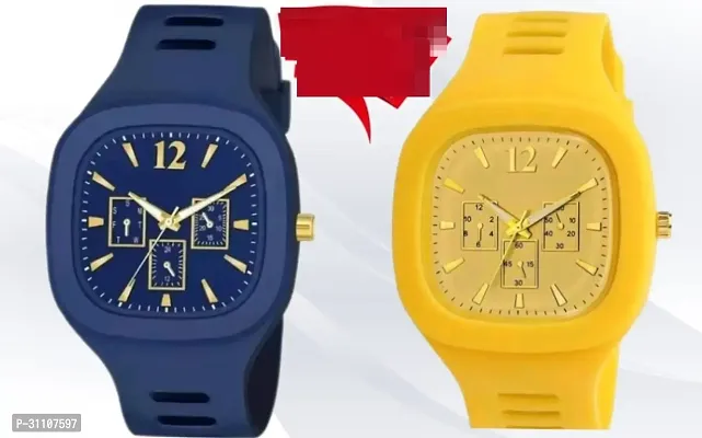 Stylish Multicoloured Silicone Analog Watches For Men Pack of 2