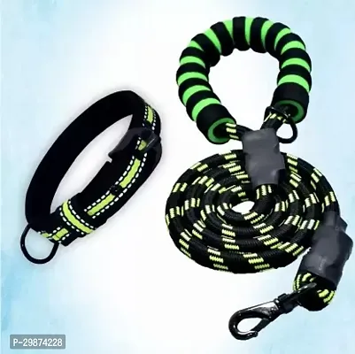 durable rope leash with matching padded handle and reflective collar Dog Collar AND Leash Medium Green