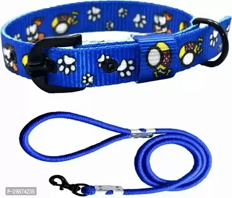 Printed Nylon Collar AND Rope Leash Blue Medium Dog Collar AND Leash Medium Blue-thumb0