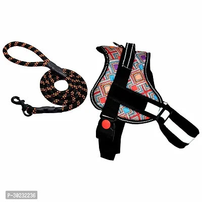 Dog Printed Body Safety  Harness And Leash Multicoloured