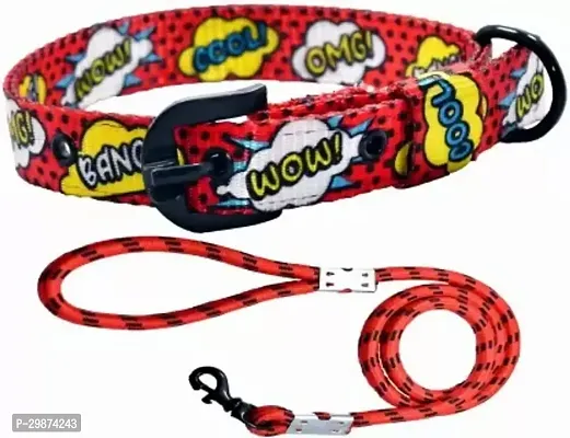 Printed Nylon Collar AND Rope Leash Cherry Red Medium Dog Collar AND Leash Medium red-thumb0