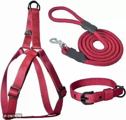 Dog Harness Belts Neck Collar and Rope Combo Set Dog Collar AND Leash Medium Maroon-thumb0