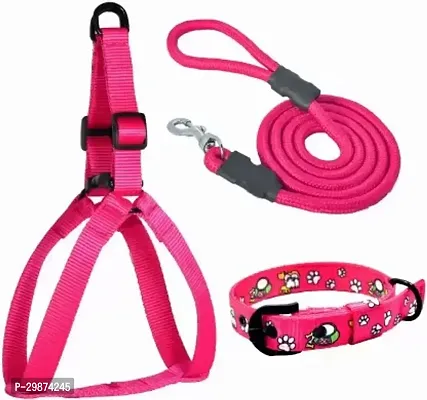 Dog Harness Belts Neck Collar and Rope Combo Set Dog Collar AND Leash Medium Hot Pink