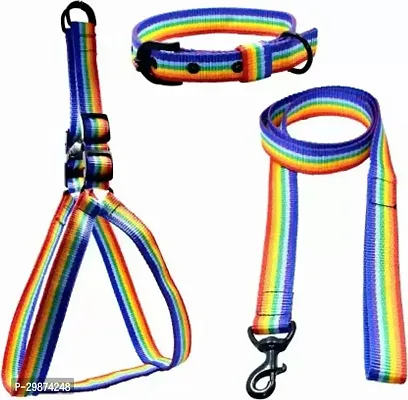 Dog Combo of Nylon harness Collar leash rainbow pattern medium Dog Harness AND Leash Medium multicolor-thumb0