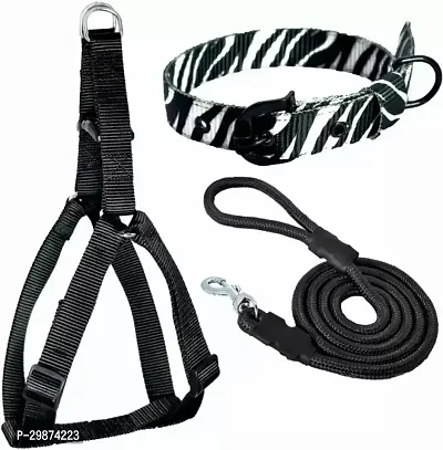 Combo Dog Harness Belts Neck Collar and Rope Set Dog Harness AND Leash Medium Black