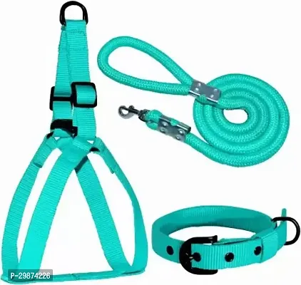 Dog Harness Belts Neck Collar and Rope Combo Set Dog Collar AND Leash Medium Teal Green-thumb0