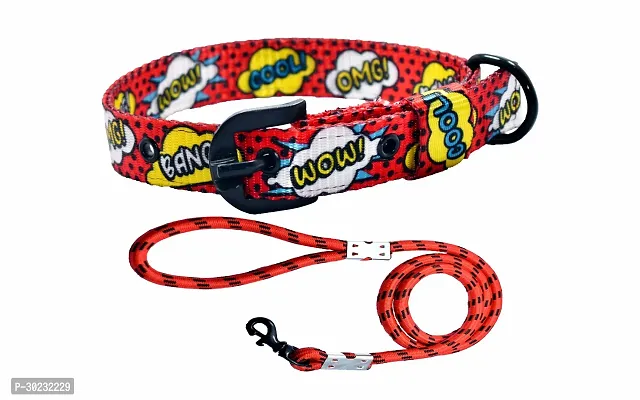 Printed Nylon Collar And Rope Leash Cherry Red Medium-thumb0