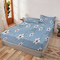 Comfortable Blue Glace Cotton King 1 Bedsheet + 2 Pillowcovers-thumb1