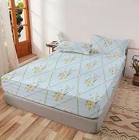 Comfortable Blue Glace Cotton King 1 Bedsheet + 2 Pillowcovers-thumb1