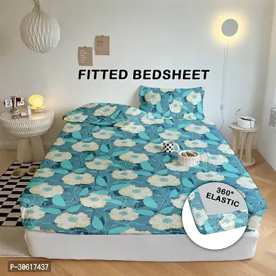 Comfortable Turquoise Glace Cotton King 1 Bedsheet + 2 Pillowcovers-thumb0