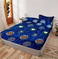 Comfortable Blue Glace Cotton King 1 Bedsheet + 2 Pillowcovers-thumb1