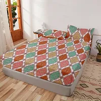 Comfortable Multicoloured Glace Cotton King 1 Bedsheet + 2 Pillowcovers-thumb1