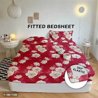 Comfortable Red Glace Cotton King 1 Bedsheet + 2 Pillowcovers-thumb0