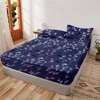 Comfortable Blue Glace Cotton King 1 Bedsheet + 2 Pillowcovers-thumb1