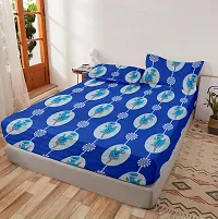 Comfortable Blue Glace Cotton King 1 Bedsheet + 2 Pillowcovers-thumb1