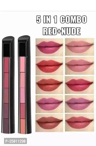 Natural 5 In 1 Combo Of Red And Nude Lipstick Multicolor
