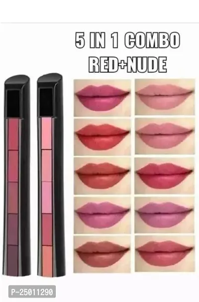 Natural 5 In 1 Combo Of Red And Nude Lipstick Multicolor-thumb0