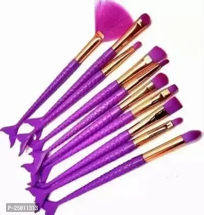 Natural Purple Color Fish Tail Makeup Brush Pack Of 10-thumb0